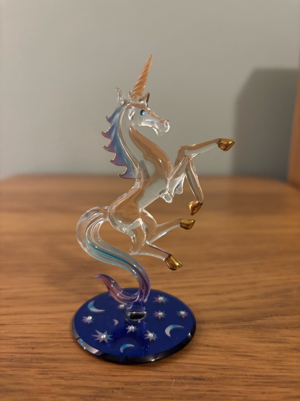 Glass Baron Starlight Unicorn glass rearing unicorn mirrored base stars moons.